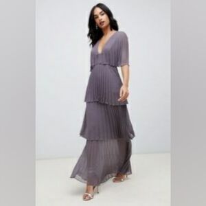 NWT ASOS Woman Design Gray Lilac Pleated Tiered Maxi Dress S:2